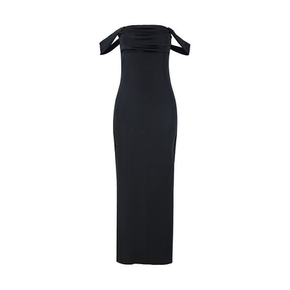 Women Clothing Summer off the Shoulder Tube Top Pleated High Waist Backless Simple High End Evening Dress