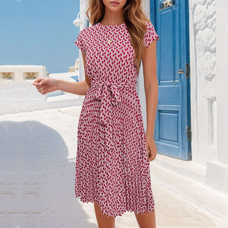 Summer Women Printed Pleated Dress
