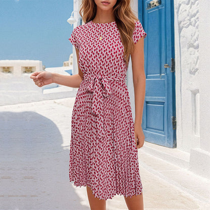 Summer Women Printed Pleated Dress