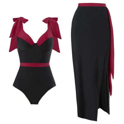Solid Color One Piece Women Swimwear Suit European, French Spring Cover Belly Slimming Swimsuit