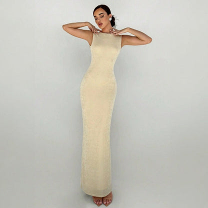 Women Clothing Summer Maxi Dress Elegance Sleeveless Slim Fit Backless Split Dress