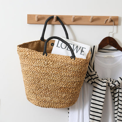 Large Capacity Straw Bag All Match Simple Portable Natural Grass Hand Woven Bag Women Vacation Beach Bag