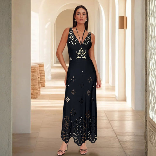 Swimsuit black laser Hollow Out Cutout high end swimsuit set women maxi dress one size fits all