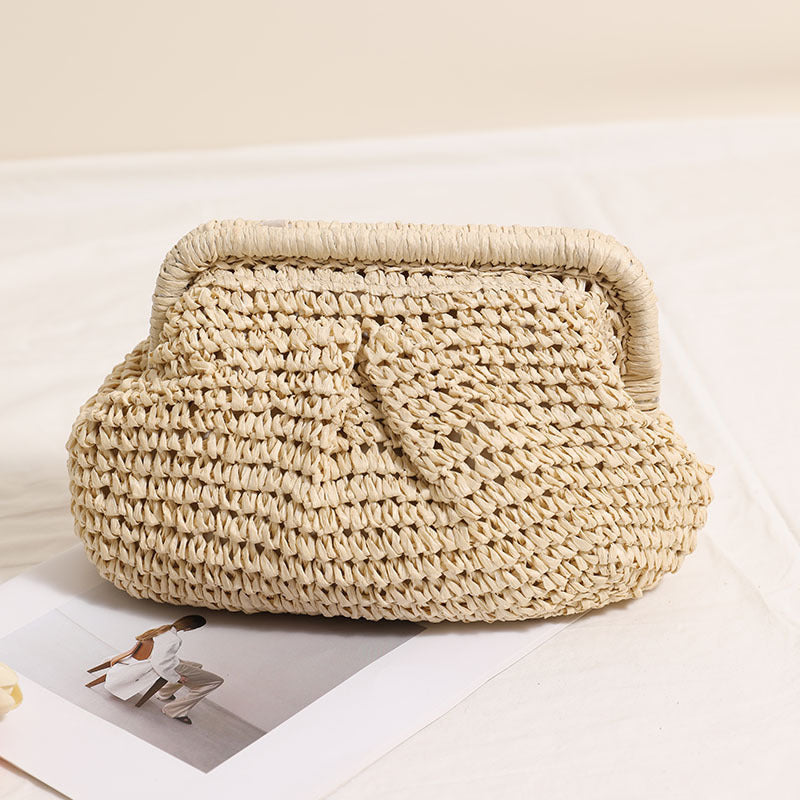 Crossbody Straw Bag Pleated Solid Color Straw Bag Woven Bag Vacation Beach Bag Women Bag