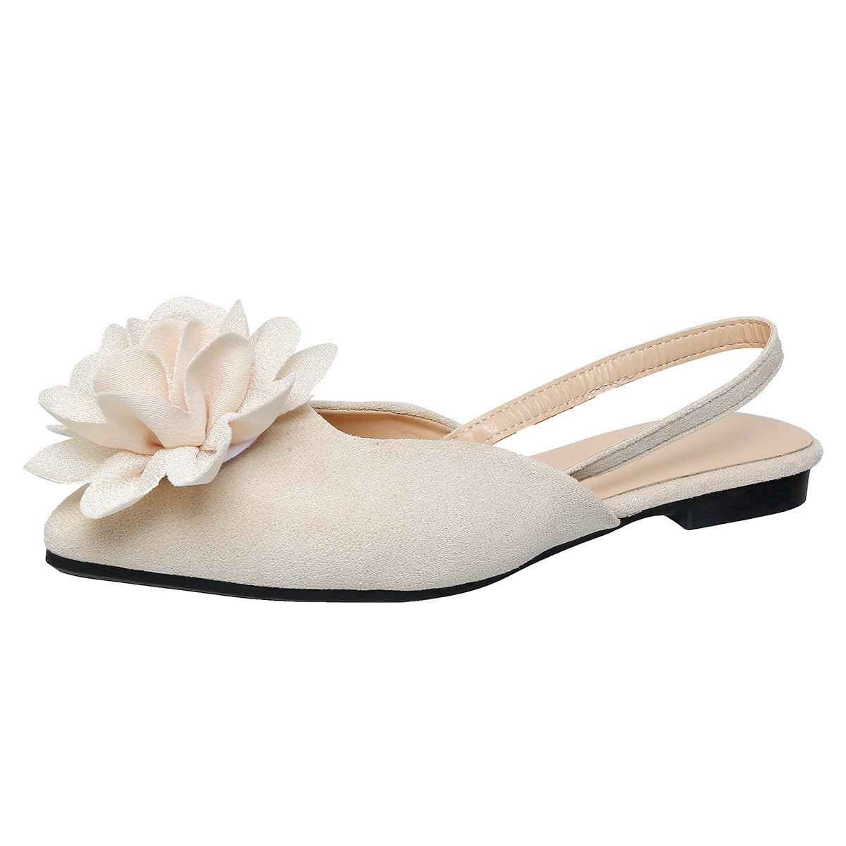 Floral Flat Toe Box Slingback Sandals Women Pointed Toe Slip on Suede Flat Pumps