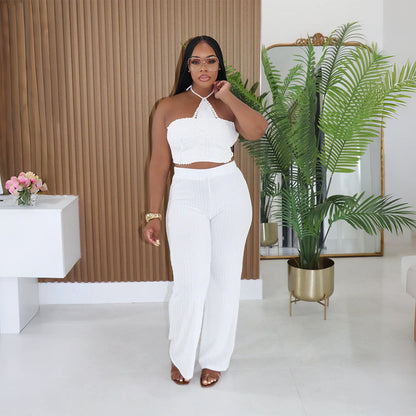 Women Clothing Two Piece Sets Pants Women Clothing Solid Color Trousers Camisole Two Piece Sets