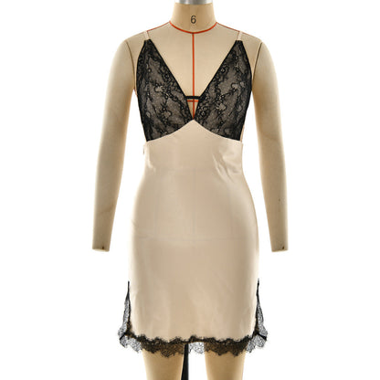 Summer Sexy Low Cut Sling Dress Women High Grade Slim Lace Dress