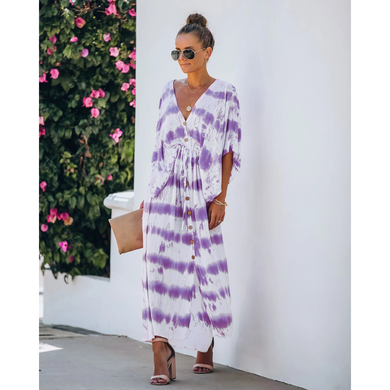 Spring Summer Lace Tie Dye Loose Dress Home Casual Dress