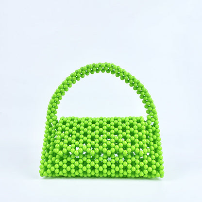 Pearl Bag Women Hand Woven Acrylic Beaded Bag Retro Fairy Small Handbag Triangle Wrist Bag
