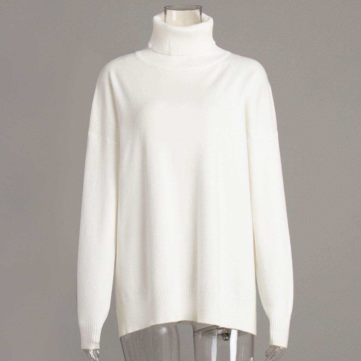 Turtleneck Sweater Women Autumn Winter Casual Sweater Slit Loose Solid Color Knitted Sweater
