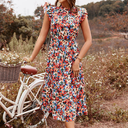 Women Clothing Spring Summer Casual Elegant Vacation High Waist Floral Dress