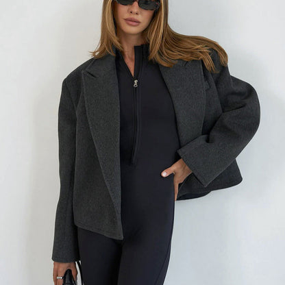 Fall Winter Short Blazer Women All Matching Youthful Looking Lace up Waist Woolen