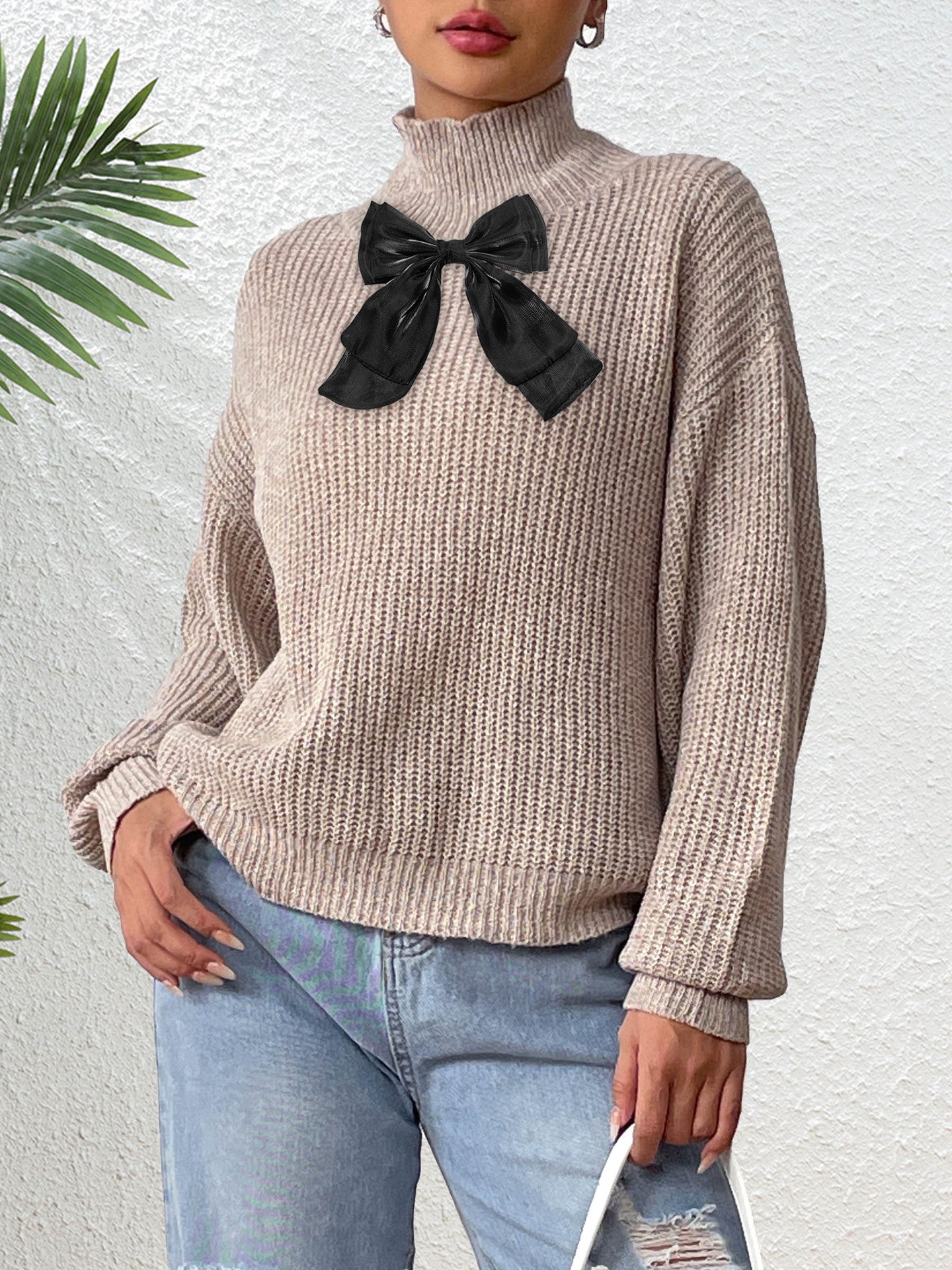 Women Top Half Turtleneck Pullover Black Mesh Bow Patched Color Floral Velvet Autumn Winter Undershirt