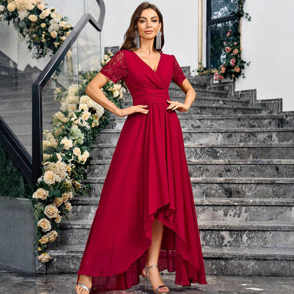 V neck Solid Color Summer Elegance Slim Fit Maxi Dress Long Cocktail Dress