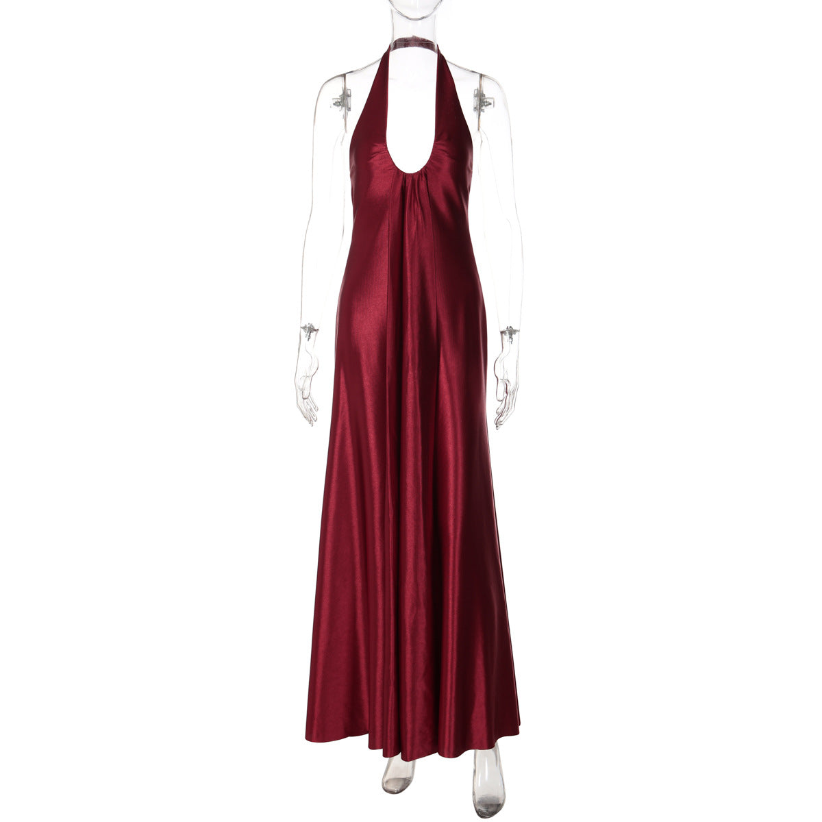 Spring Summer Women Clothing Solid Color Elegant U Collar Halter Backless Slim Dress