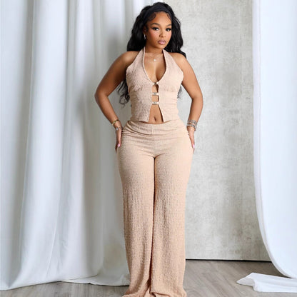Summer Halter Sleeveless Backless V neck Tube Top Breasted Sexy Two Piece Sets