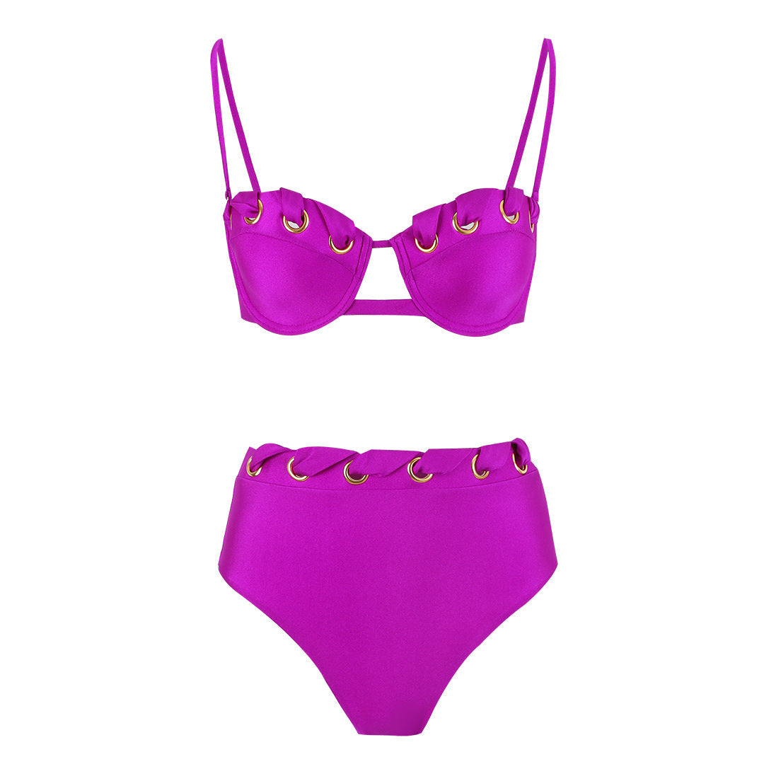 Sexy Tube Top Split Swimsuit Women High Waist Bikini Solid Color Bikini