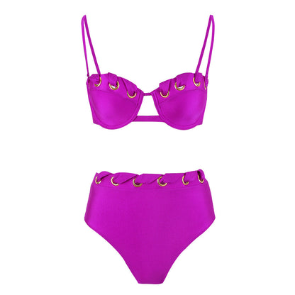 Sexy Tube Top Split Swimsuit Women High Waist Bikini Solid Color Bikini