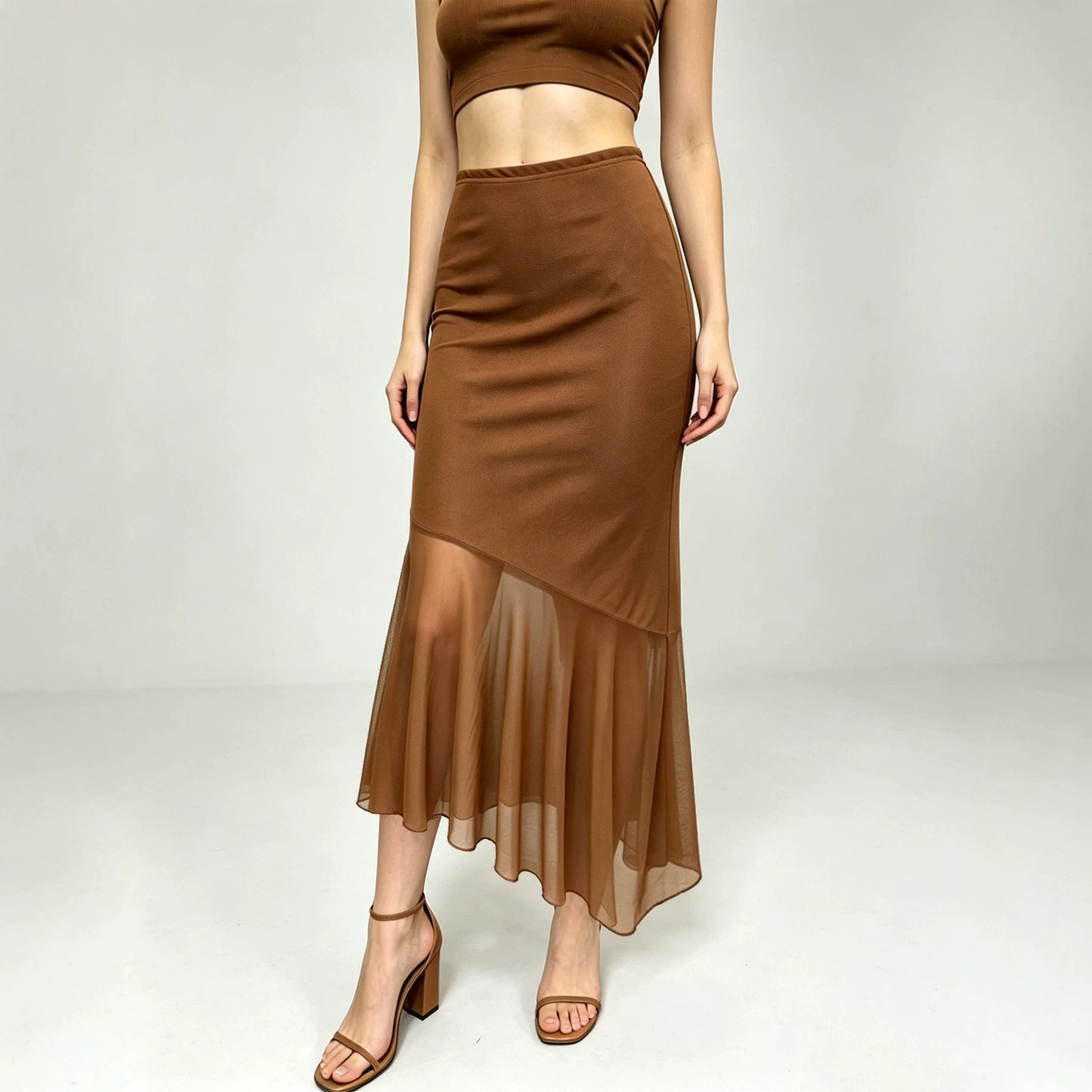 Summer Women Clothing Mesh Stitching Irregular Asymmetric Skirt Slimming Hip Skirt