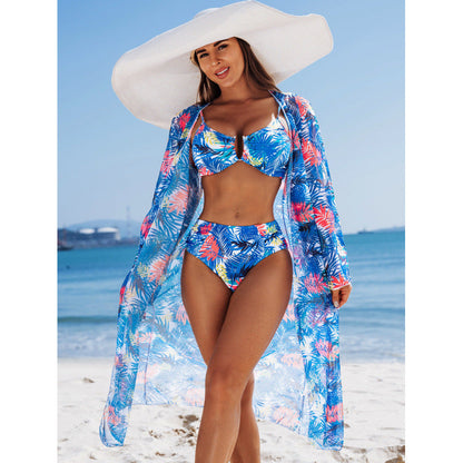 Sexy Swimsuit Women Split High Waist U Shaped Bikini Bikini Three Piece Sets Swimsuit Printed Swimsuit