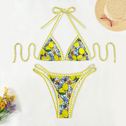 Swimwear Women Floral Bud Sexy Bikini Halter Bikini Swimsuit
