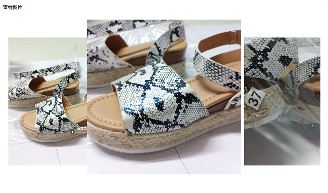 plus Size Summer Platform Heel Buckle Sandals Women Leopard Print Hemp Rope Woven Wedge