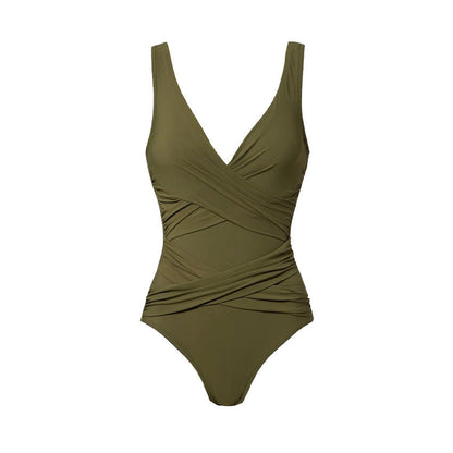 Swimsuit Green Simple High Grade One Piece Swimsuit Women