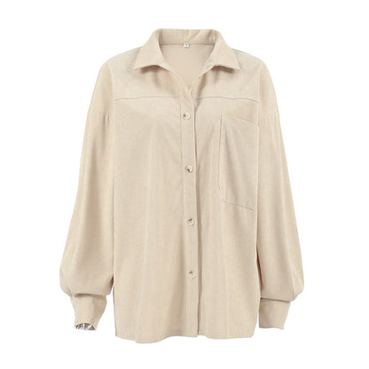 Autumn Winter Classic Retro Loose Minimalist Collared Long Sleeve Shirt Casual Shirt for Women