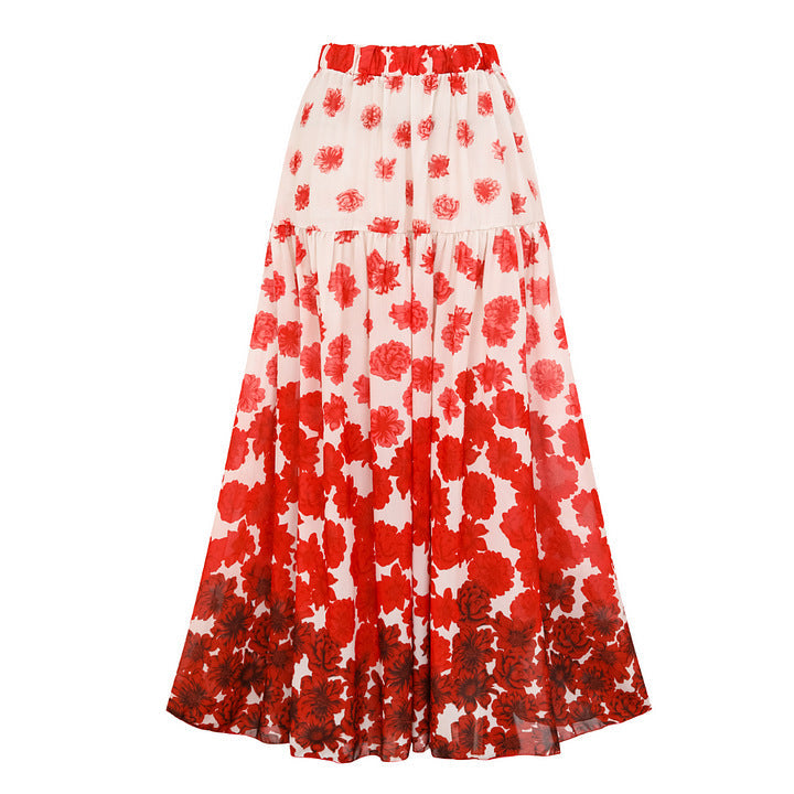 Ruffled Printed One Piece Swimsuit Women Umbrella Skirt Two Piece Sets