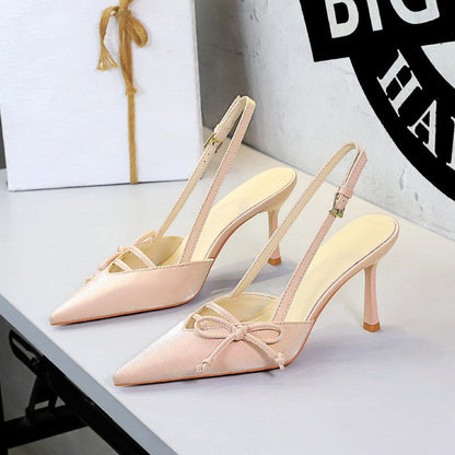 Side Bow Pointed Toe Slingback Buckle Stiletto Heel Ladies Cocktail Women Shoes