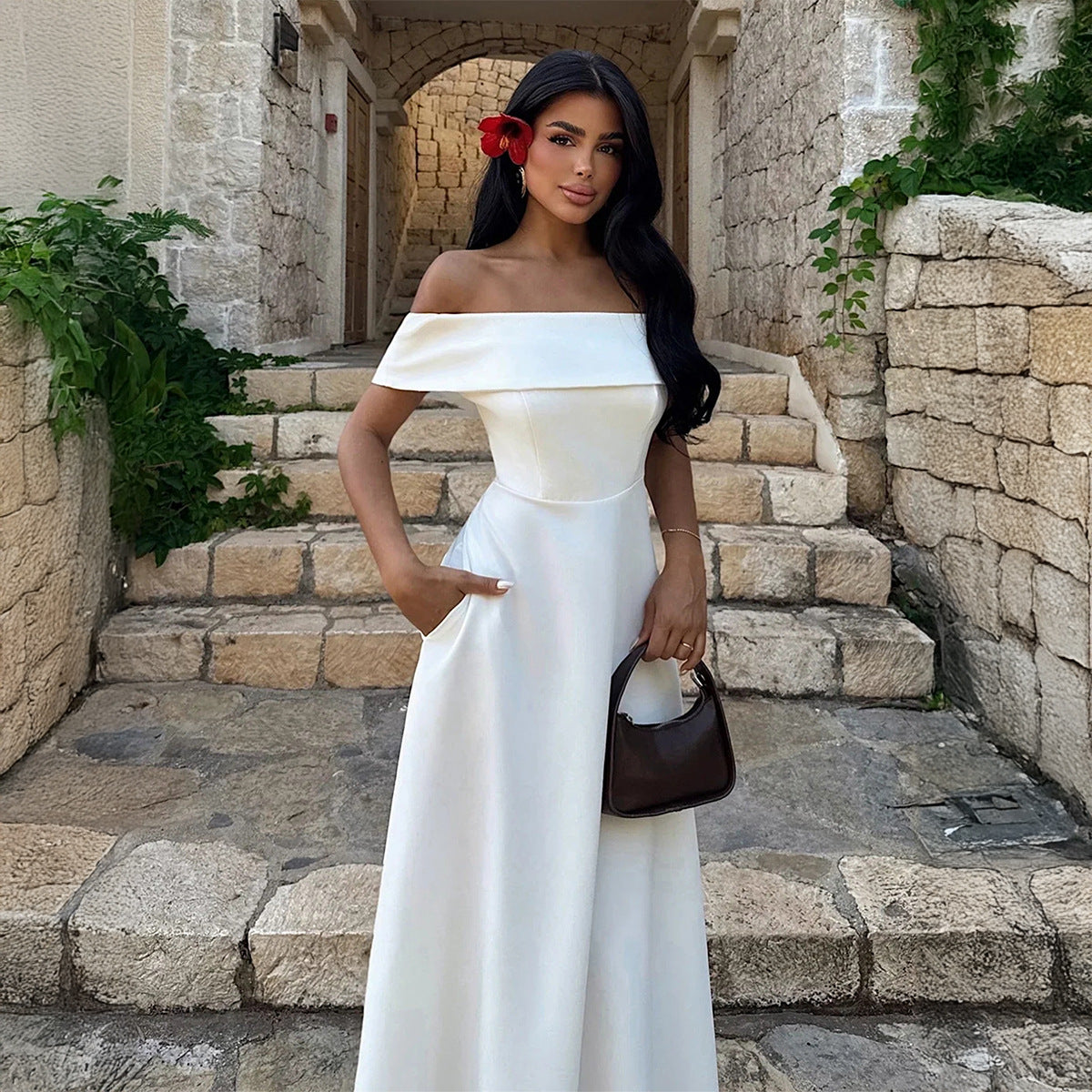 Women Spring Summer Dress Elegant Tube Top Maxi Dress