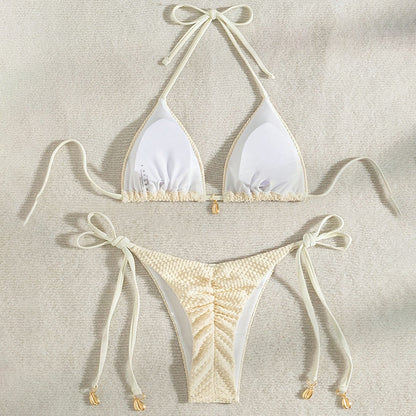 Solid Color Tied Bikini Split Swimsuit Women Beach Spring Swimsuit Bikini