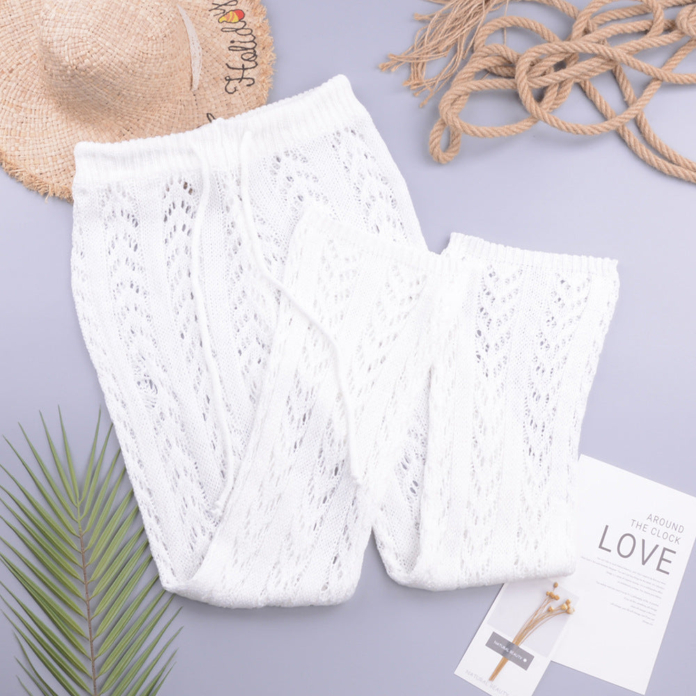 Hollow Out Cutout Out Hand Crochet Loose Wide Trousers Vacation Beach Pants Trousers