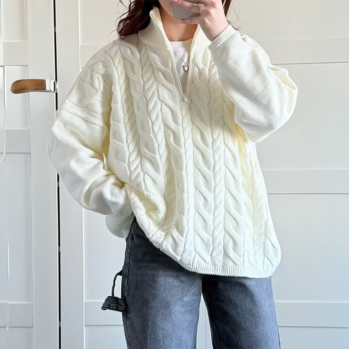 Casual Vacation Wool Solid Color Long Sleeve Sweaters Women Clothing Autumn Winter