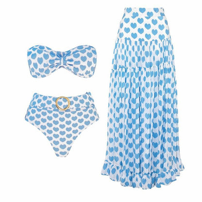 Heart Printing Bow One Piece Swimsuit Women