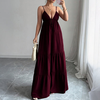 Elegant Camisole Tube Top Long Dress Women Clothing Autumn Winter