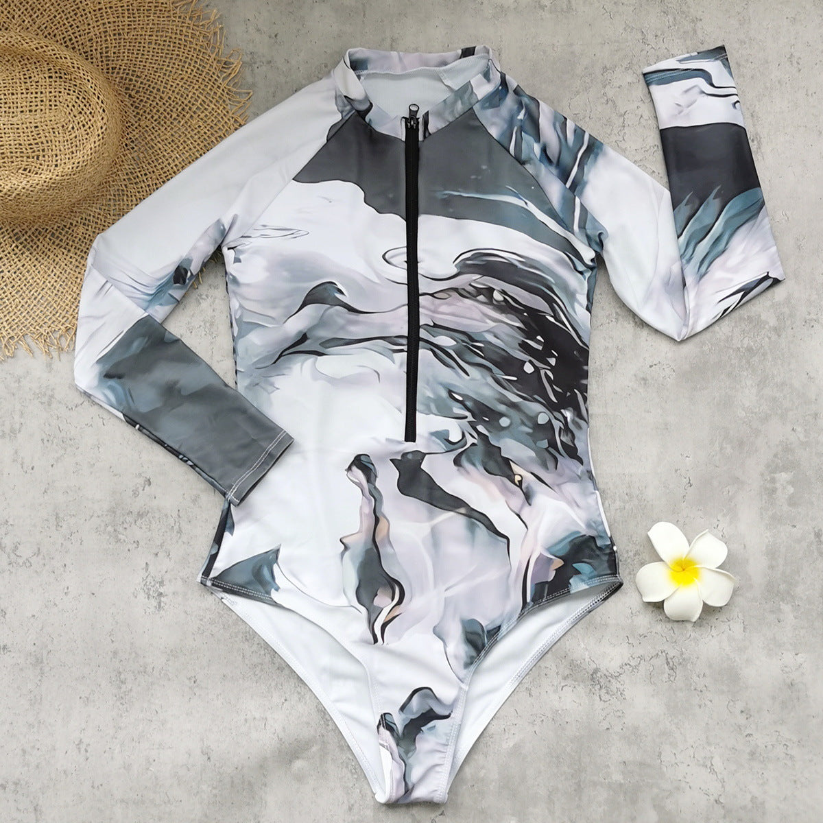Long Sleeve Zipper Surfing Triangle One Piece Swimsuit Women Export