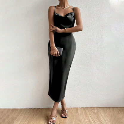 Summer Women Clothing Sexy Backless Satin Strap Dress Party Dress