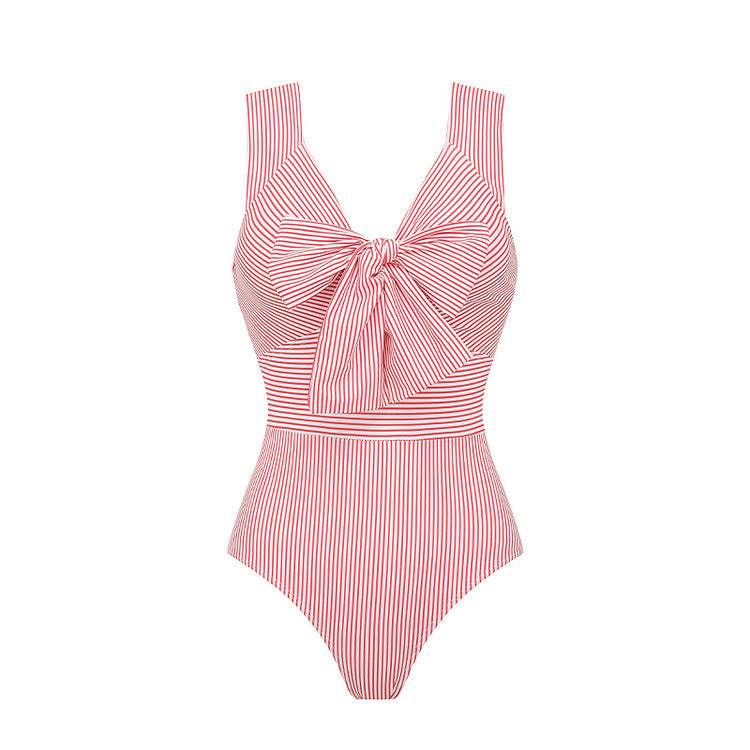 Swimsuit Tube Top 3D Floral Decorative Striped One Piece Swimsuit Women