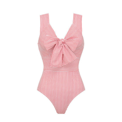 Swimsuit Tube Top 3D Floral Decorative Striped One Piece Swimsuit Women