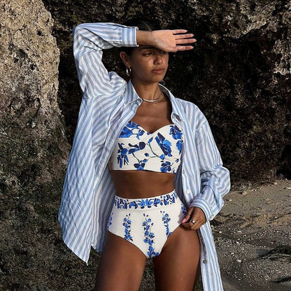 Printed High Grade High Waist Split Swimsuit Women Set Dress Bikini