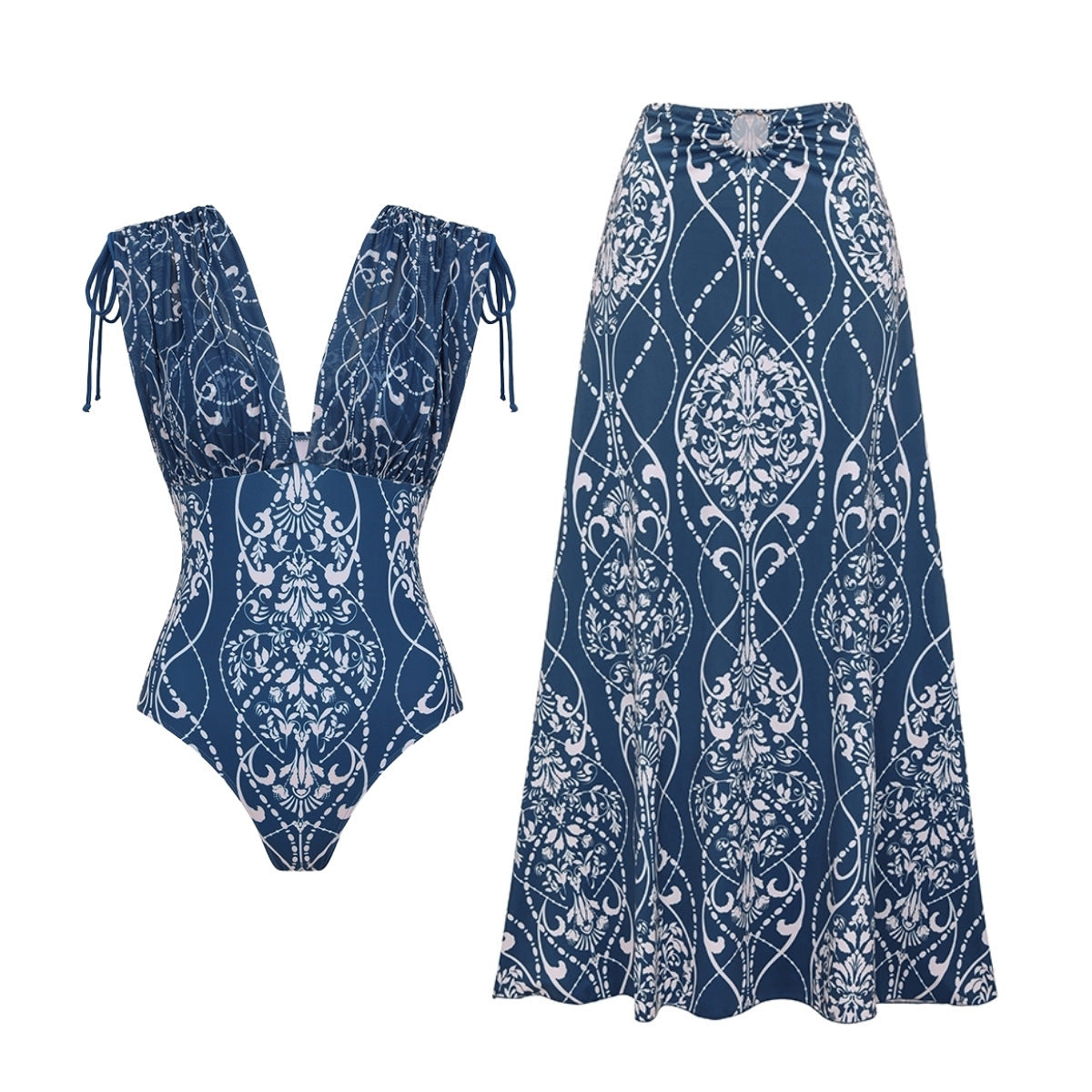 Swimsuit Ethnic Print One Piece Swimsuit Women Skirt
