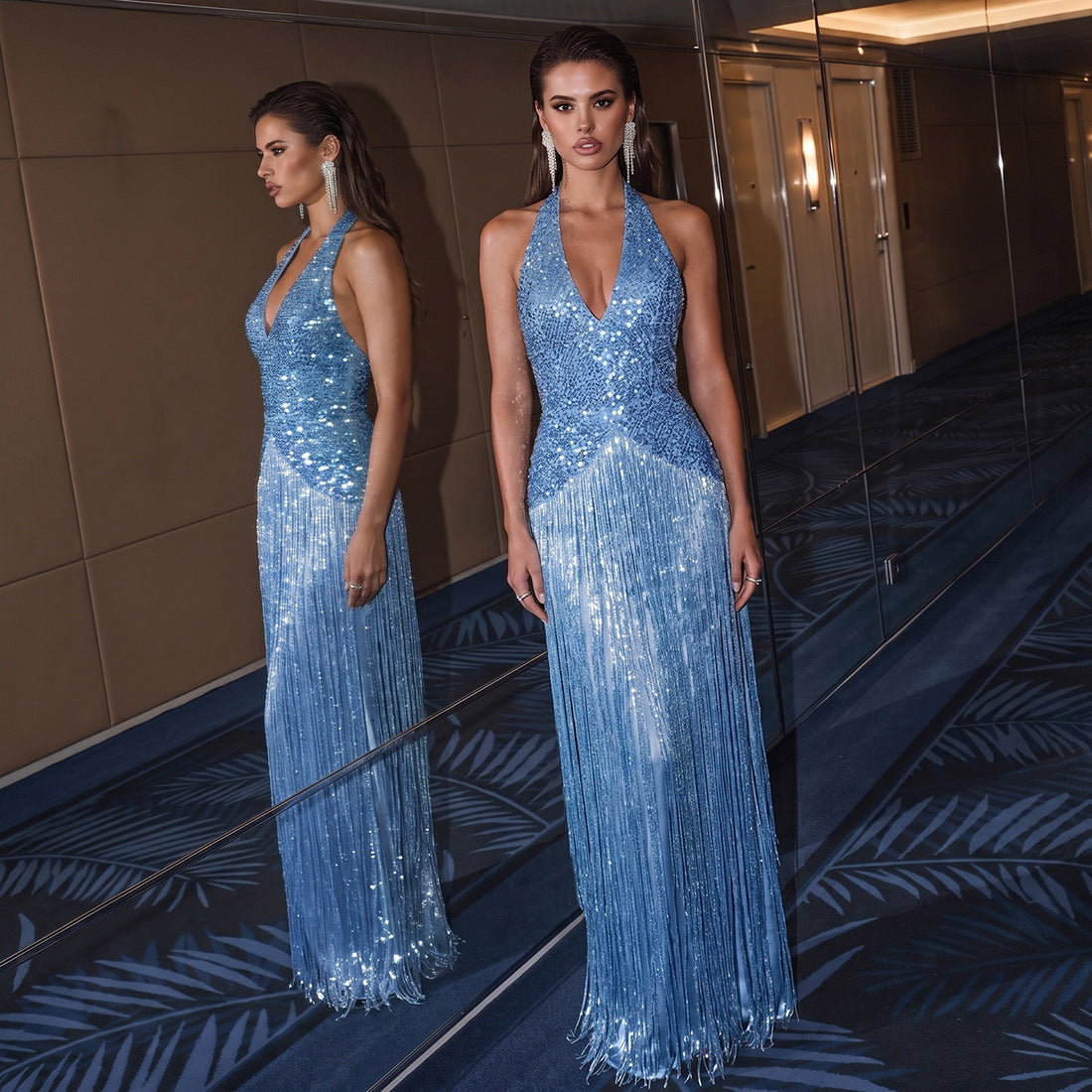 Summer Women Elegant Sexy Sequined Tassel Design Dress