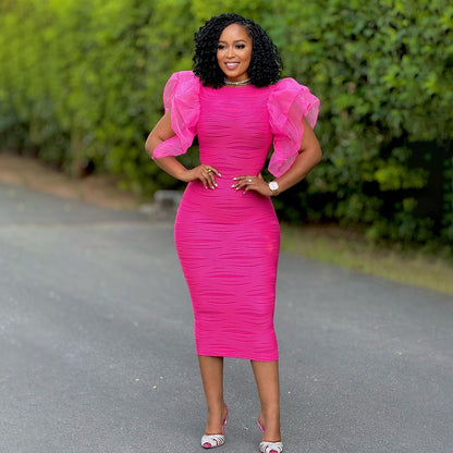 Women Clothing Stitching Ruffle Sleeve Summer Africa Dress