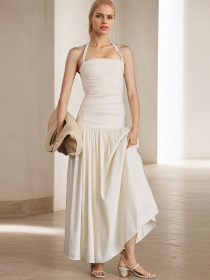 Summer Women Wide Camisole Halter Sleeveless Backless Dress