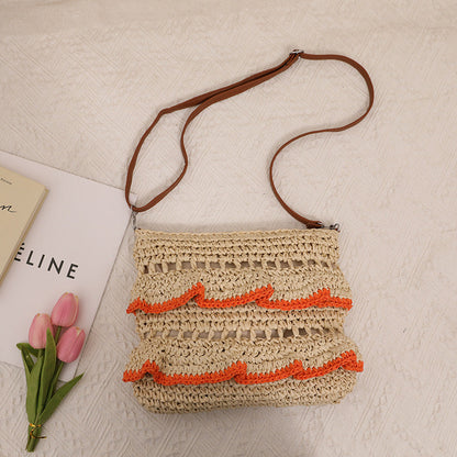 Crossbody Lace Straw Bag Ruffled Summer Color Straw Bag Woven Bag Seaside Beach Vacation Bag