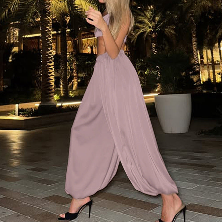 Sexy Vest Women Summer Sleeveless Sling Loose Fit Tappered Trousers Two Piece Set