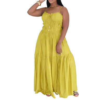 Women Spaghetti Straps Sleeveless Dress Bohemian Tiered Dress Maxi Dress Summer