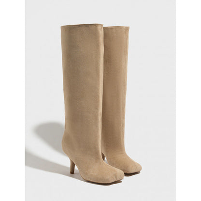 US Size Widen Women Knee High Suede Wide Calf Square Head Cover High Leg Boot