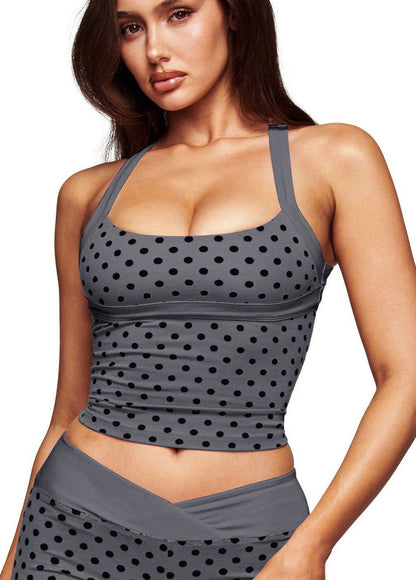 Halter Polka Dot Vest Pants Bell Bottom Pants Backless Bra Fitness Clothes Sportswear Yoga Set